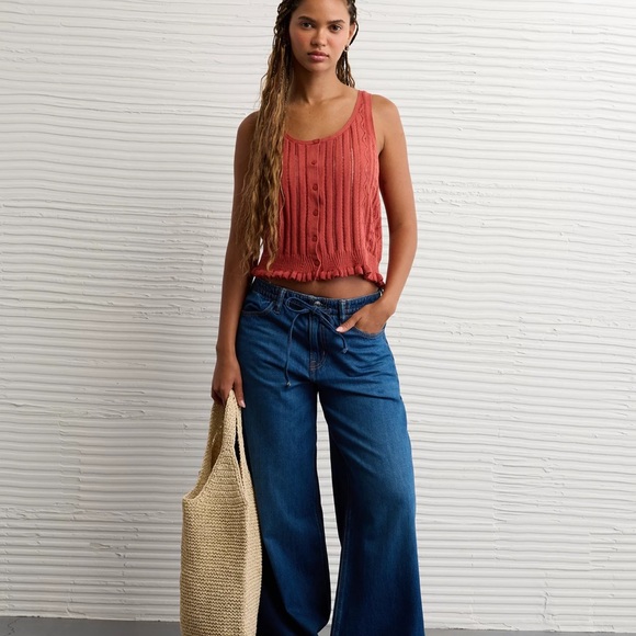 America Eagle Orange Pointelle Sweater Tank Top - Picture 1 of 7